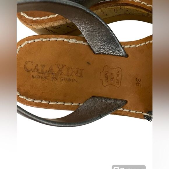 Calaxini Leather Black Silver Glitter Low Wedge Sling Back Sandals Made in Spain - Picture 6 of 12